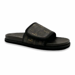 BB Pattern Velcro Leather Slides - Brown - B.B. Simon® -B.B Simon bb ss 23 footwear 47