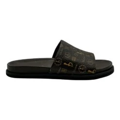 BB Pattern Leather Slides - Brown - B.B. Simon®