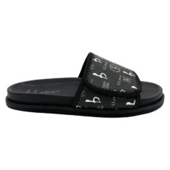 BB Pattern Velcro Leather Slides - Black - B.B. Simon®