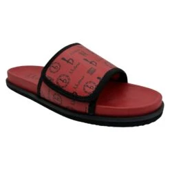BB Pattern Velcro Leather Slides - Red/Red - B.B. Simon® -B.B Simon pixelcut 15 7