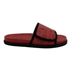 BB Pattern Velcro Leather Slides - Red/Red - B.B. Simon®