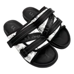 BB Pattern Strapped Slides - White - B.B. Simon® -B.B Simon pixelcut 32