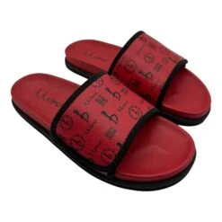 BB Pattern Velcro Leather Slides - Red/Red - B.B. Simon® -B.B Simon pixelcut 33 3