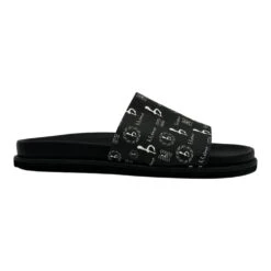 BB Pattern Leather Slides - Black - B.B. Simon®