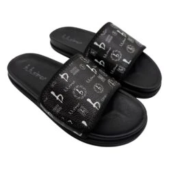 BB Pattern Velcro Leather Slides - Black - B.B. Simon® -B.B Simon pixelcut 6 8