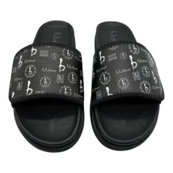 BB Pattern Velcro Leather Slides - Black - B.B. Simon® -B.B Simon pixelcut 7 8