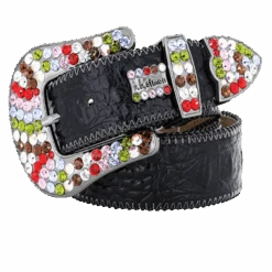 April BB Simon Colorful Crystal Leather Belt