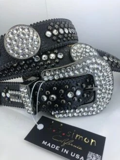 BBSIMON BELT WHIT SWAROVSKI CRYSTAL AND ITALIN LEATHER MADE IN USA